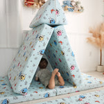 Toddler playing with Baby Shark™ x Roo & You™ Joey Play Couch covered in character print.