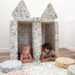Kids playing with Miffy™ x Roo & You™ Joey Play Couch covered in bunny print.